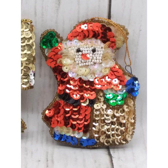 Vintage Sequence and Beaded Santa Clause & Bow Christmas Ornaments (13) - Picture 2 of 4